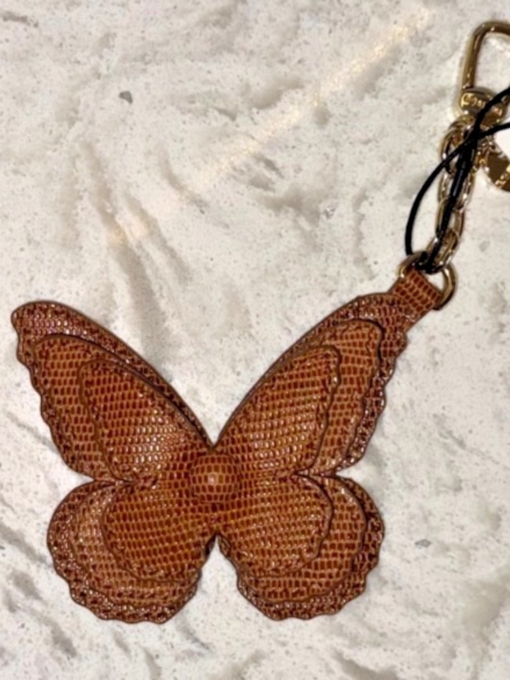 BRAHMIN Tobacco Lizard Brown Butterfly Leather Fob Charm Tassel BRAND NEW SALE!